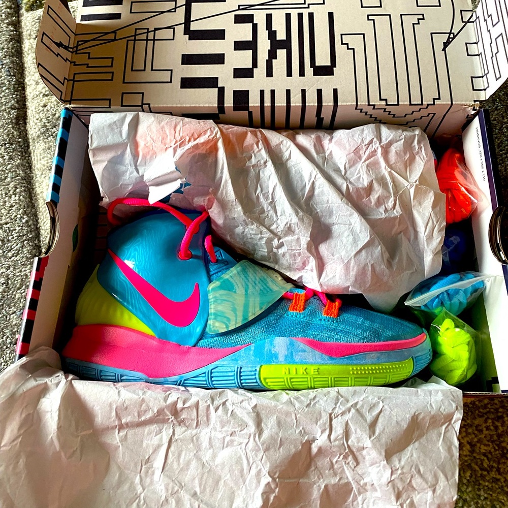 🏖 Nike Kyrie 6 Pool Party Basketball Shoes - GS 6.5 W 8 - Worn 3x - Extra Laces